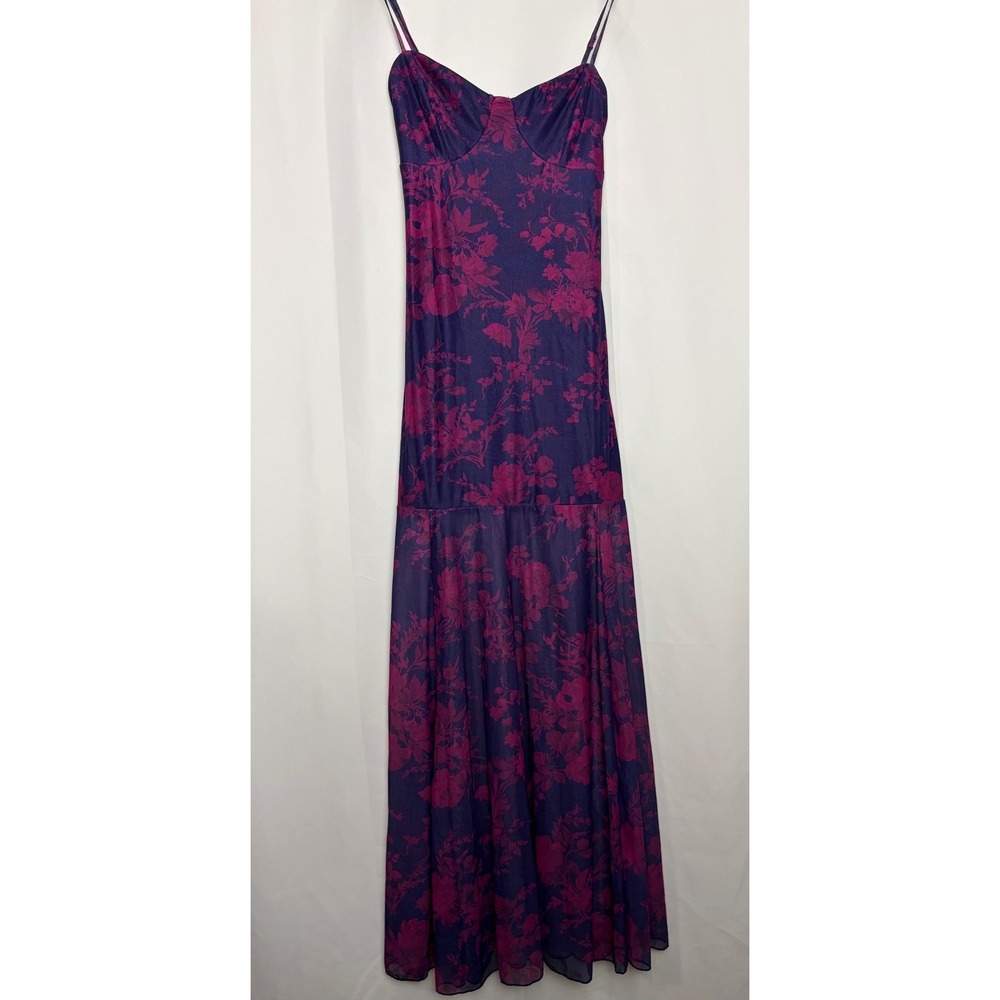 Women Purple Pink‎ Floral Mesh Maxi Dress Sweetheart Neck NWT Size S